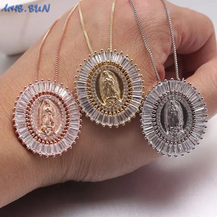 MHS.SUN AAA Zircon Religion bijoux catholique vierge Guadalupe pendentif collier mode or/argent plaqué tour de cou pour femmes hommes
