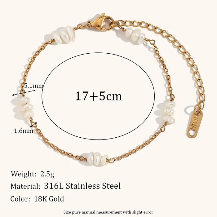 Bracelet en perles d'eau douce baroques en acier inoxydable plaqué or pour femmes élégantes occasions spéciales