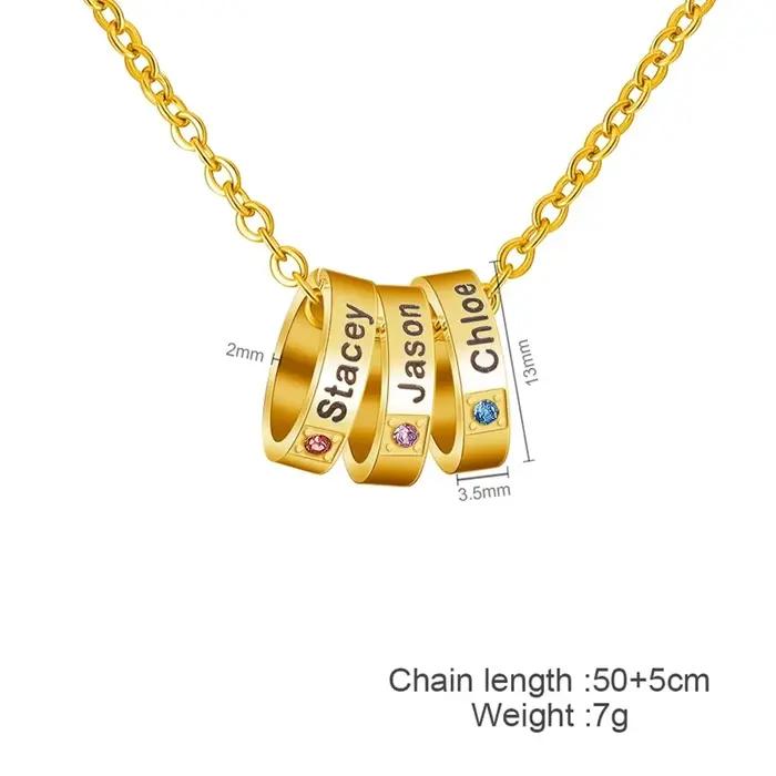 Collier personnalisé avec pierres de naissance pour 1 à 6 noms de famille