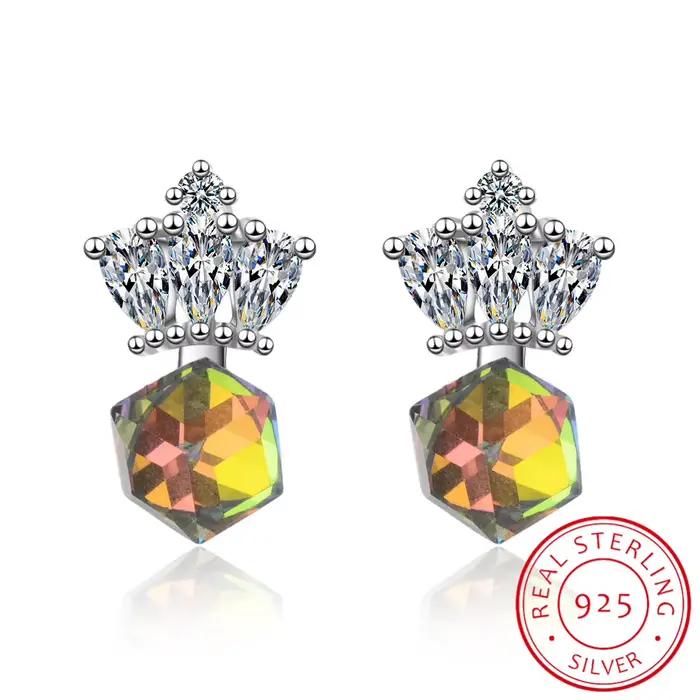 Boucles d'oreilles en argent sterling 925 serties de cristal bleu pour femmes occasions spéciales mariage anniversaire soirée festive