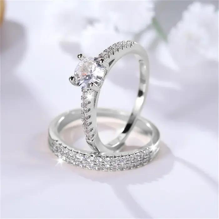 Ensemble de bagues de luxe en pierre de Zircon blanc pour femmes