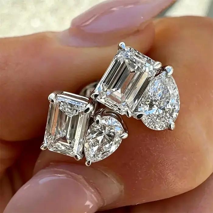 FEOBUR Boucles d'oreilles clous en moissanite à deux pierres 4 carats en argent sterling 925