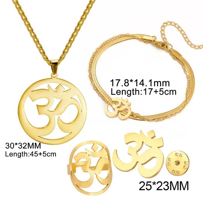 Ensemble collier et bracelet Dawapara Aum Om Ohm avec symboles sanskrits, pendentifs de guérison hindoues, bijoux spirituels en acier inoxydable