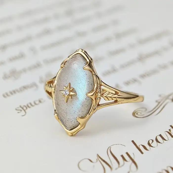 LAMOON – bague en pierre précieuse Labradorite pour femmes