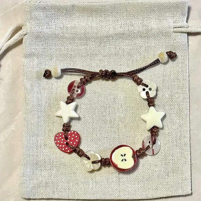 Bracelet en céramique en forme de pomme cordon tressé ajustable perles de dessin animé pour femmes cadeaux originaux ocassions spéciales
