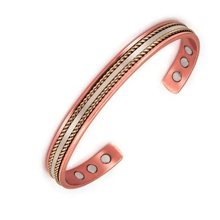 Bracelet Magnétique en Cuivre Tissé Réglable Aimants Forts Fermoir Sécurité Cache Design Mode Occasions Spéciales