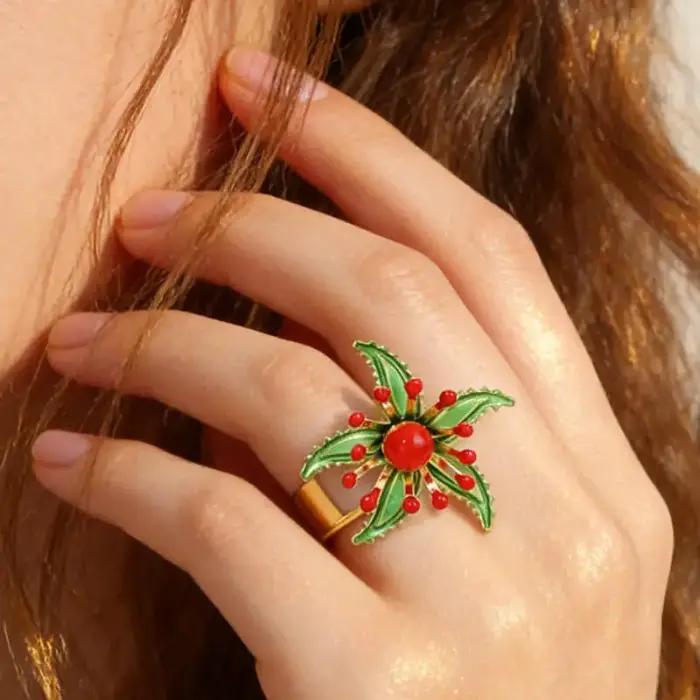 Bague ajustable bohème multicolore à fleurs épanouies pour femmes occasions spéciales tracker d'humeur alliance mariage diverses couleurs motifs floraux