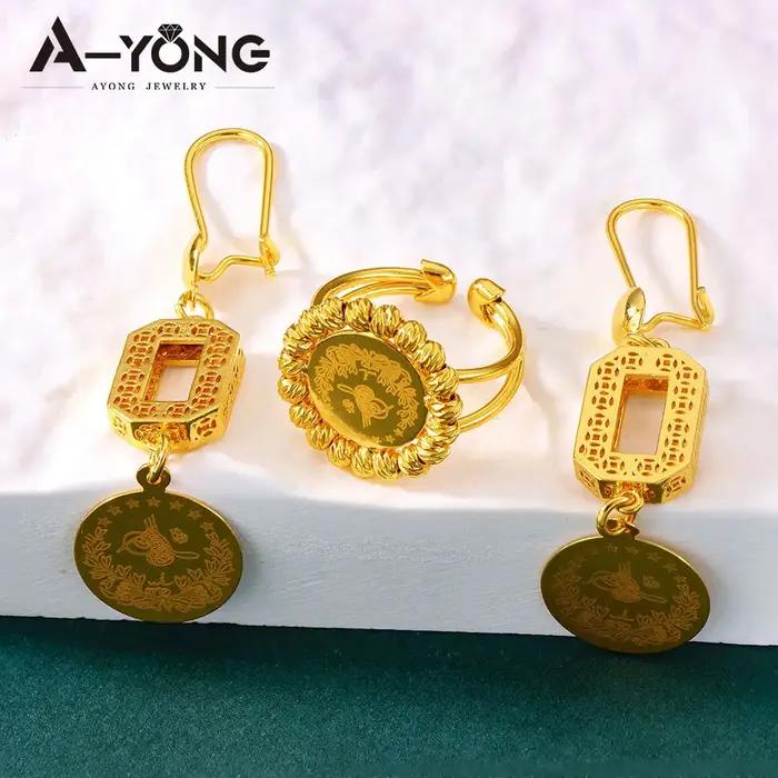 Ensemble de bijoux de pièces de monnaie vintage turques plaquées or 21 carats