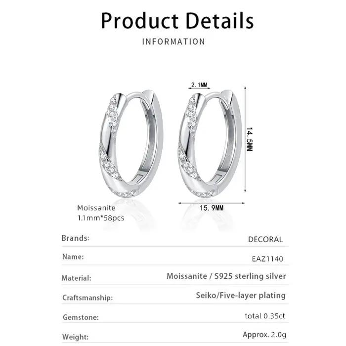 Boucles d'oreilles en moissanite taillée en argent regardé 925 pour femme