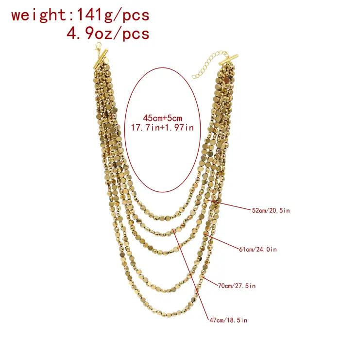 Collier bavoir de perles dorées multicouches pour femmes
