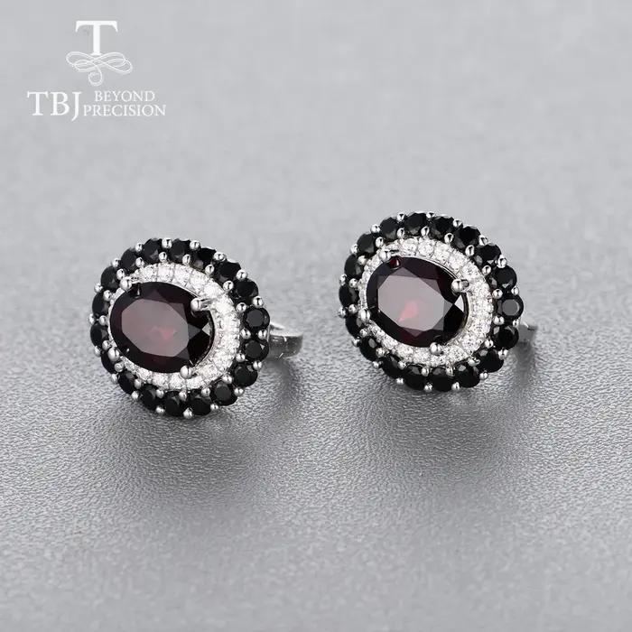 Ensemble de bague et boucles d'oreilles en argent sterling 925 sertie de grenat noir naturel pour femmes occasions spéciales et tenues quotidiennes