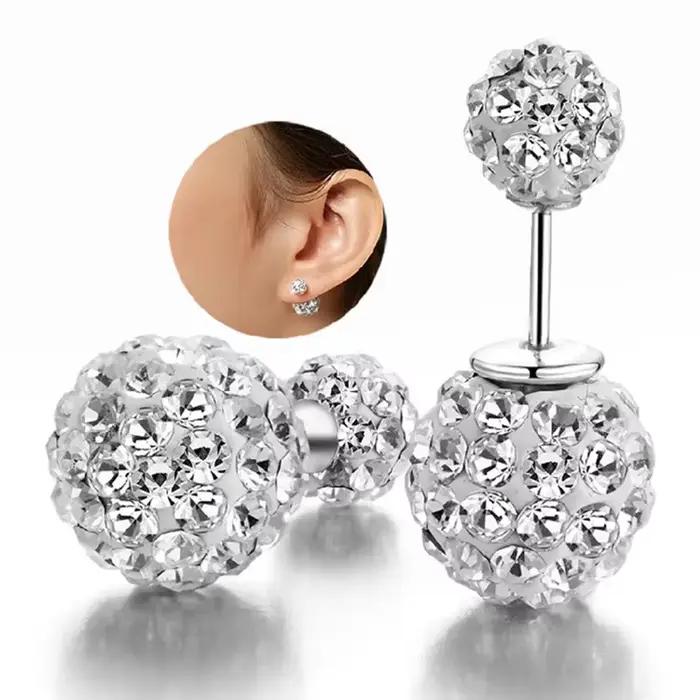 Offres spéciales 925 en argent Sterling mignon y2k plein strass cristal princesse boule boucles d'oreilles pour les femmes bijoux de créateur de mode