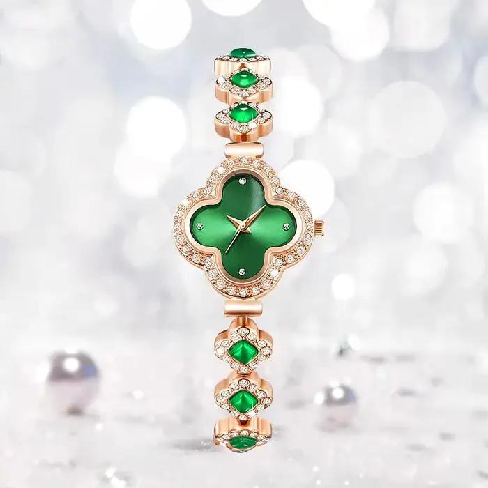 Montre bracelet trèfle avec incrustation de quartz et de diamants, montre pour femme à la mode