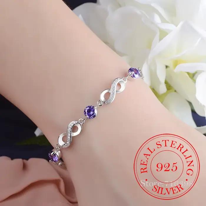 Authentique 925 en argent Sterling sans fin amour infini chaîne lien réglable femmes Bracelet de lux