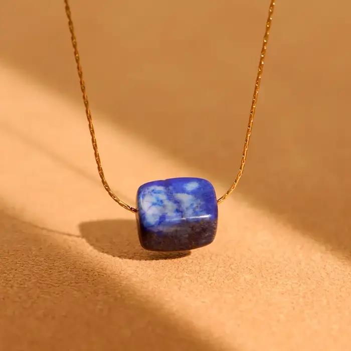 Pendentif carré malachite lapis lazuli turquoise en acier inoxydable plaqué or véritable pour femmes occasions spéciales bijoux cadeau
