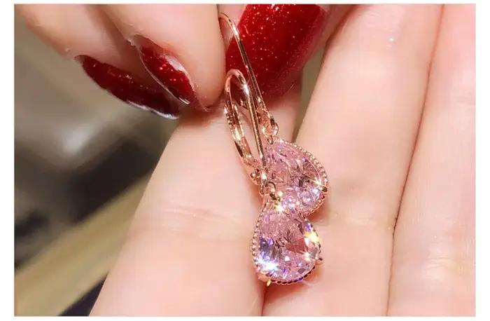 Boucles d'oreilles pendantes en quartz rose naturel pour femme