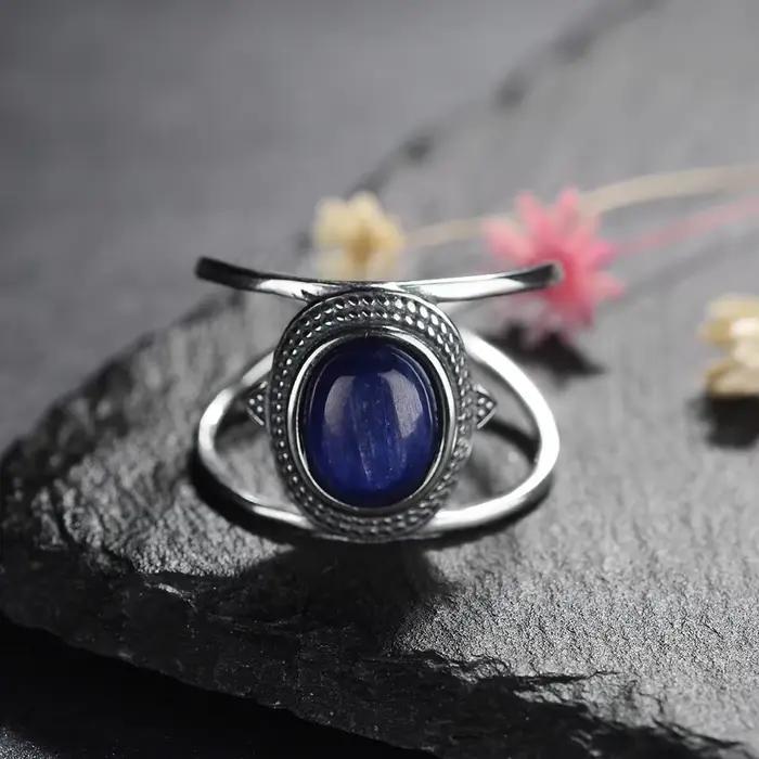 Bagues de luxe en argent S925 pour femmes, Kyanite naturelle, bijoux Vintage en pierres précieuses