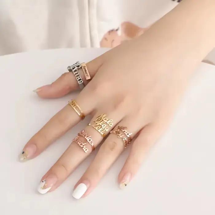 Bague personnalisée avec nom en forme de cœur rempli/bague Unique personnalisée/pour petite amie