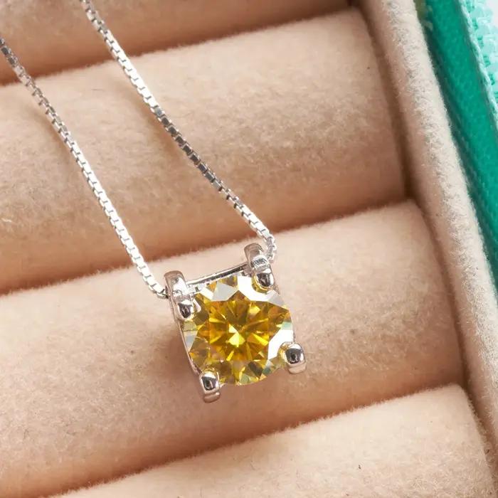 BagueRingen-Collier en argent regardé 925 avec pendentif en véritable moissanite pour femme