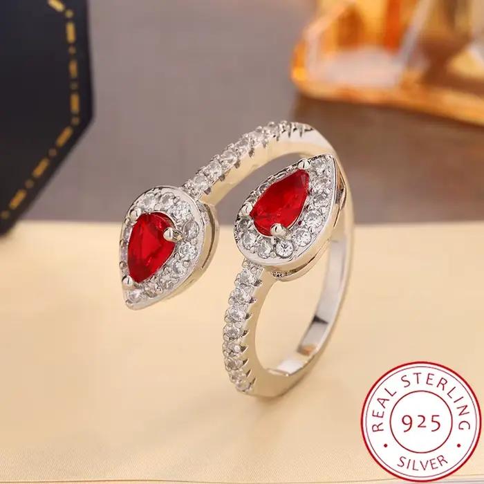 Bague coeur rouge étincelant pour elle - Cadeau Saint Valentin | Bague réglable en zircone cubique