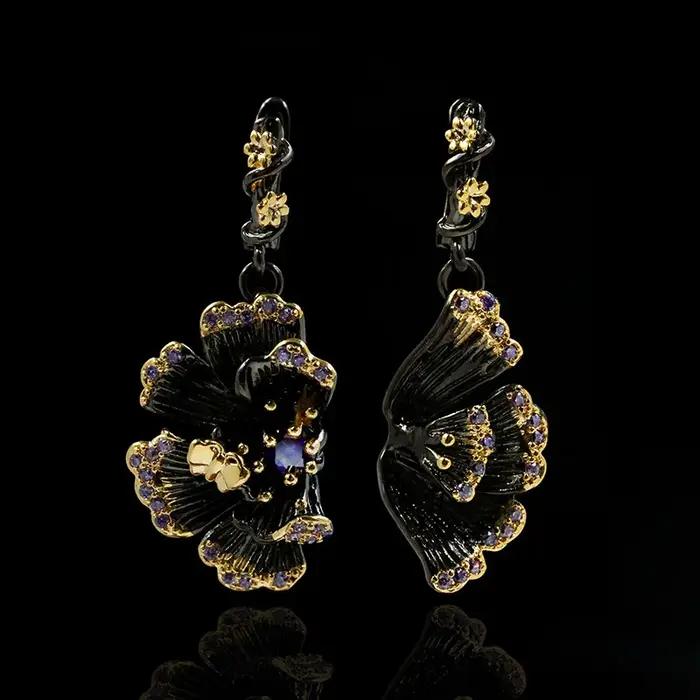 Boucles d'Oreilles Créatives en Forme de Tournesol et Plante