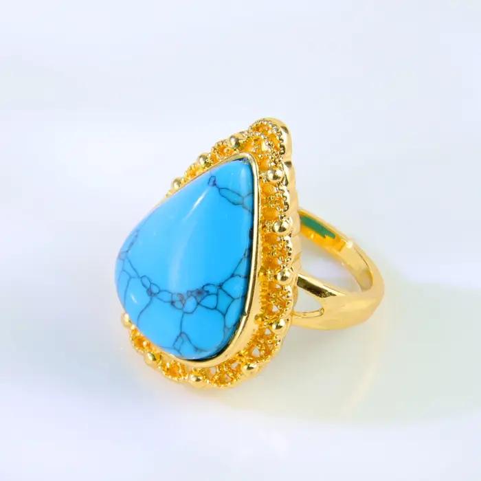 Bague couleur or dubaï plaqué or 21 carats, bagues Turquoise Vintage italiennes, bijoux de fête pour