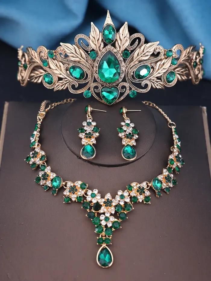 Ensemble collier et boucles d'oreilles couronne en cristal pour patients
