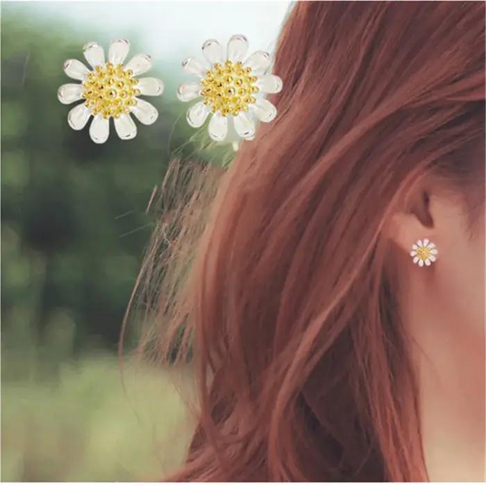 Ensoleillé belle fleur mode une paire 925 en argent Sterling boucle d'oreille accessoires de luxe bijoux cadeau pour les femmes boucles d'oreilles
