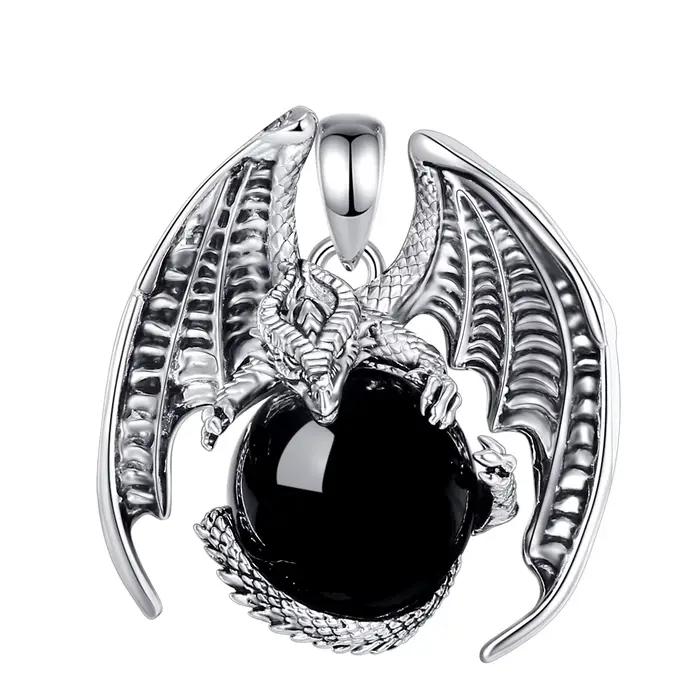 Eudora-Collier Boule Obsidienne Gragon, Vintage Punk, Pierre de Guérison Énergétique, Pendentif en C