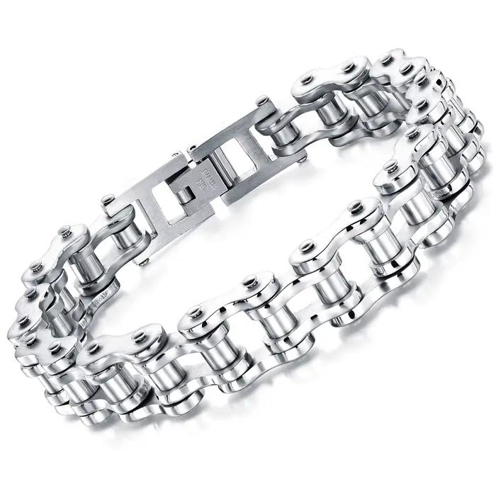 Bracelet en acier inoxydable pour hommes, chaîne à maillons pour motard, vélo, moto, Rock, bijoux ca