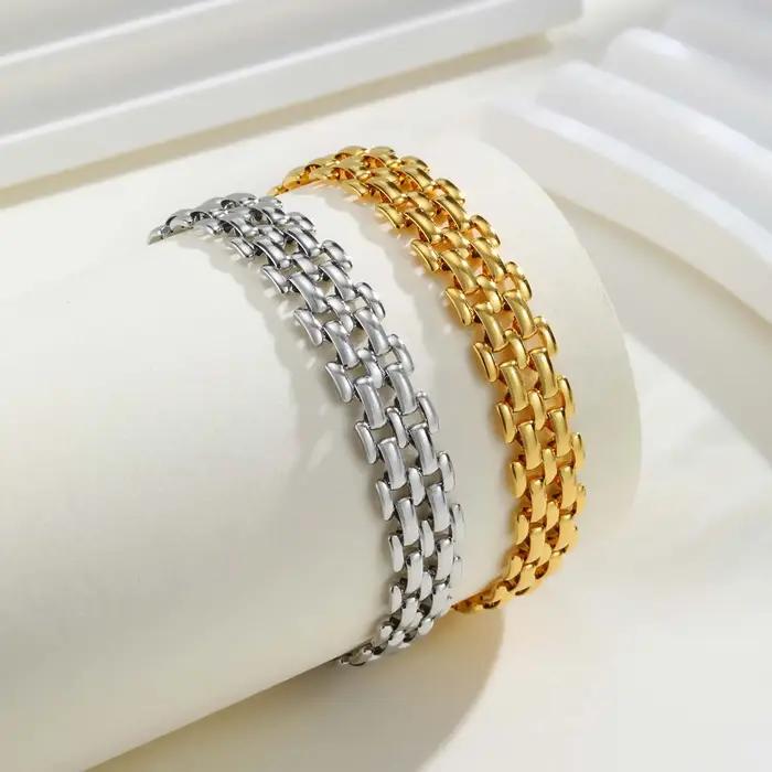 Bracelet en maille d'acier inoxydable unisexe avec design géométrique hypoallergénique pour homme et femme occasions spéciales et quotidiennes