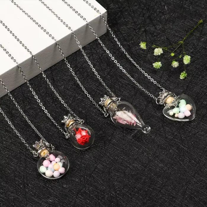 Collier avec pendentif en forme de flacon de glaçage ouvrable, goutte d'eau, cœur, chaîne en acier, souvenir, bijoux cadeau, Mini bouteilles de parfum, bijoux