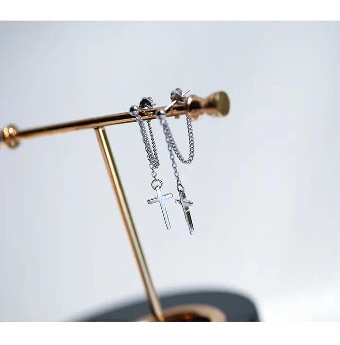 Boucles d'oreilles croix en argent Sterling 925 pour femmes
