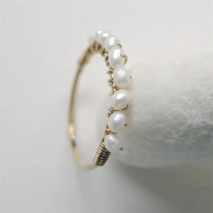 Bagues en perles remplies d'or 14 carats pour femmes, bijoux en perles naturelles minuscules, bague d'Li-faite à la main, bague Boho minimaliste