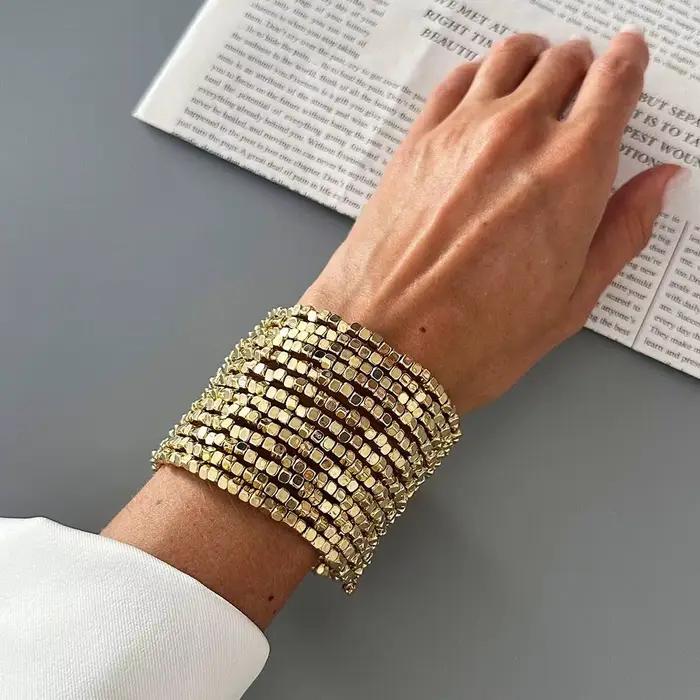 KunJoe – Bracelet large multicouche Vintage pour femmes, Punk CCB, chaîne de perles en acrylique, ac