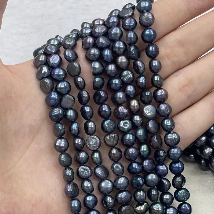 Perles d'eau douce presque rondes bleu-violet pour bijoux DIY colliers bracelets occasions spéciales