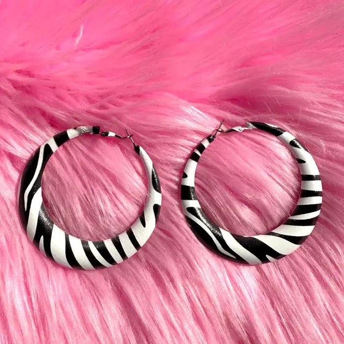 Y2K – boucles d'oreilles géométriques à rayures zébrées pour femmes