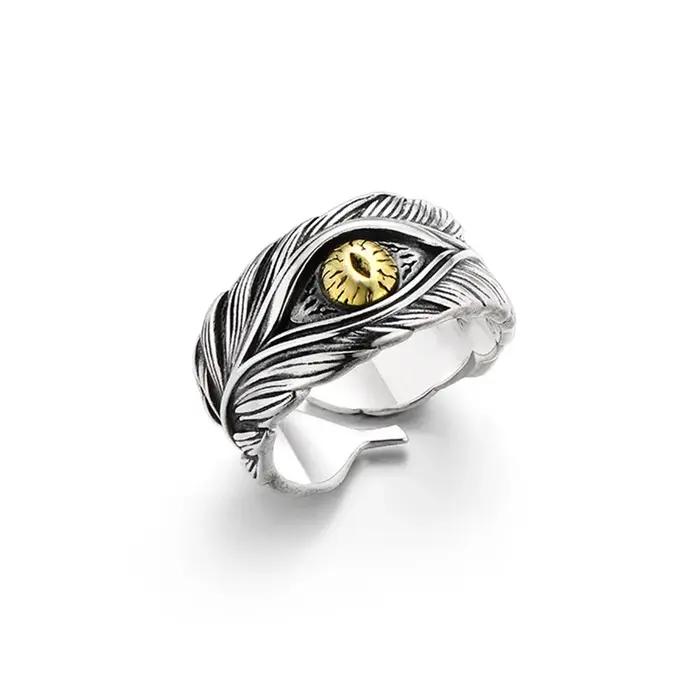 Bague rétro en plumes mauvaises œil style punk gothique rock hip hop bijou fait à la main accessoire pour motards cadeau unisexe occaions sorties nocturnes concerts