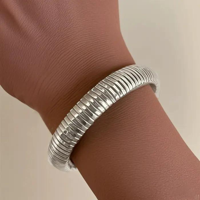 Bracelet élastique couleur or pour femmes Punk large et épais spirale en métal mode féminine bijoux de fête accessoire cadeau