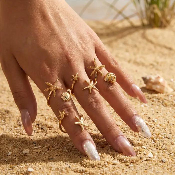 Ensemble de bagues vintage coquillage étoile de mer pour femme