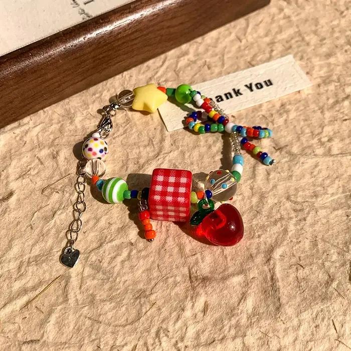 Dopamine couleur arc perle pomme étoile collier fille doux Bracelet conception clavicule chaîne conception polyvalent perlé tour de cou bijoux