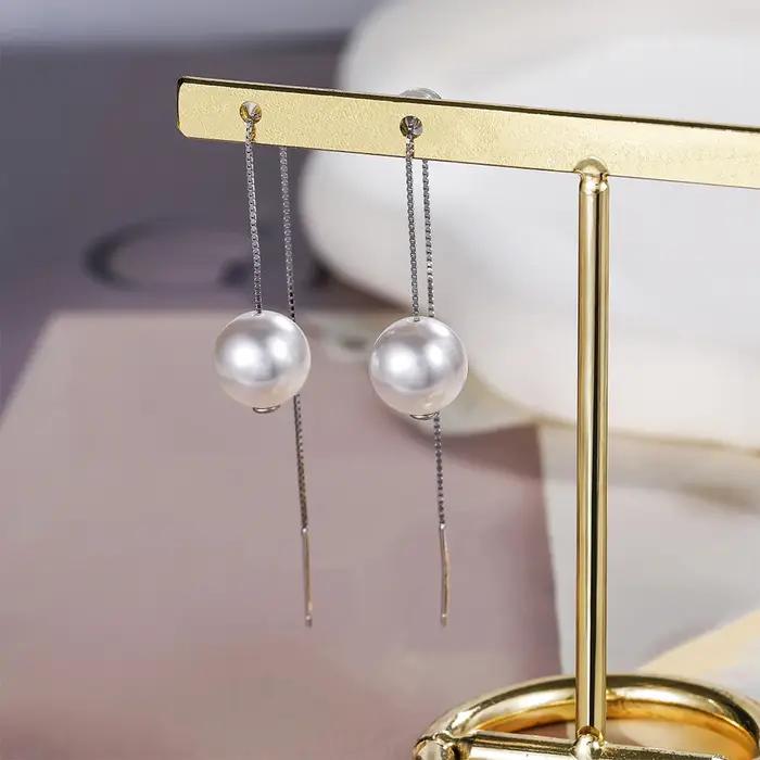 Seulement 925 en argent Sterling boucles d'oreilles élégantes pour les femmes enfileur perle boucle d'oreille balancent oreille ligne longue chaîne bijoux de mode