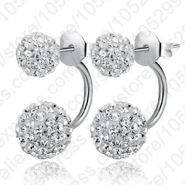 Détail une paire nouveauté belle 925 en argent Sterling Double Disco perles de cristal boucle d'oreille bijoux femmes accessoires