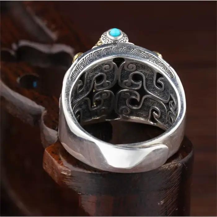 Bague d'écriture bouddhiste rétro pouvant être rotative pour hommes, bijoux de personnalité en argent 925, bague réglable pour Index masculin, Bijou