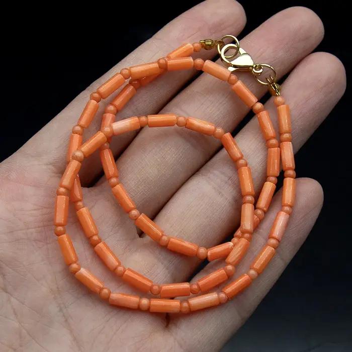 Collier de corail naturel de forme cylindrique 3x7mm