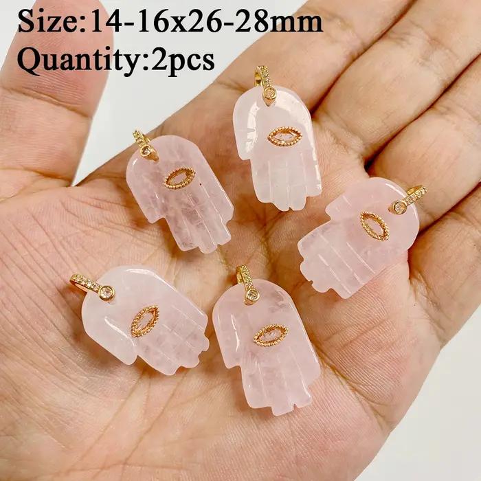 Pendentif en quartz rose pour femme, breloque en cristal, cœur, nar, étoile, pierre, collier, bracelet, boucles d'oreilles, bijoux à bricoler soi-même, 2 pièces par lot