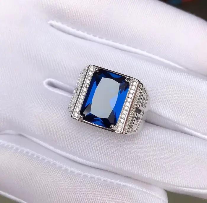 Bague en argent sterling 925 avec saphir bleu royal élégante pour homme, cadeau d'anniversaire, grande taille pour soirée et cérémonies