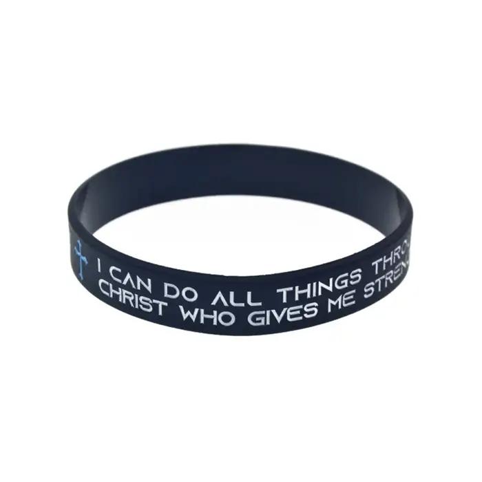Philippiens 4:13 Je peux tout faire à travers le Christ qui me donne de la force Bracelet en silicone 1