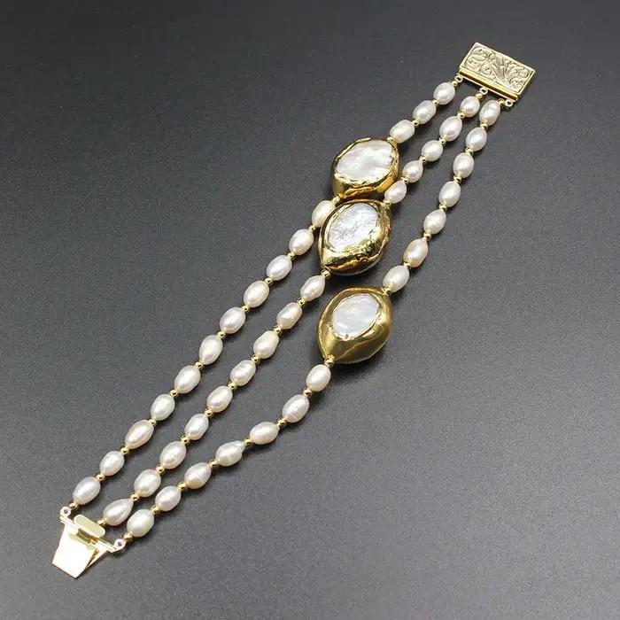 GuaiGuai-Bracelet de Perles Keshi Blanches pour Femme