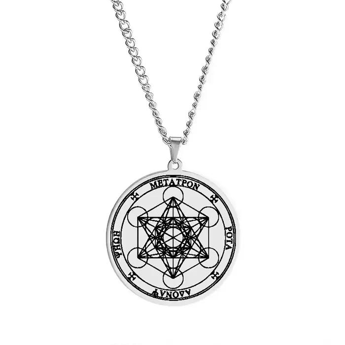 Metatron's Cube Kabbale pendentif collier femmes hommes amulette spirituelle mystique en acier inoxy